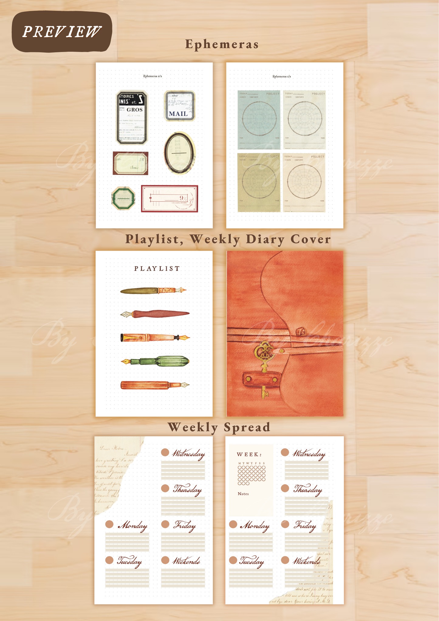 Vintage Diary • Printable / Downloadable Bullet Journal Setup