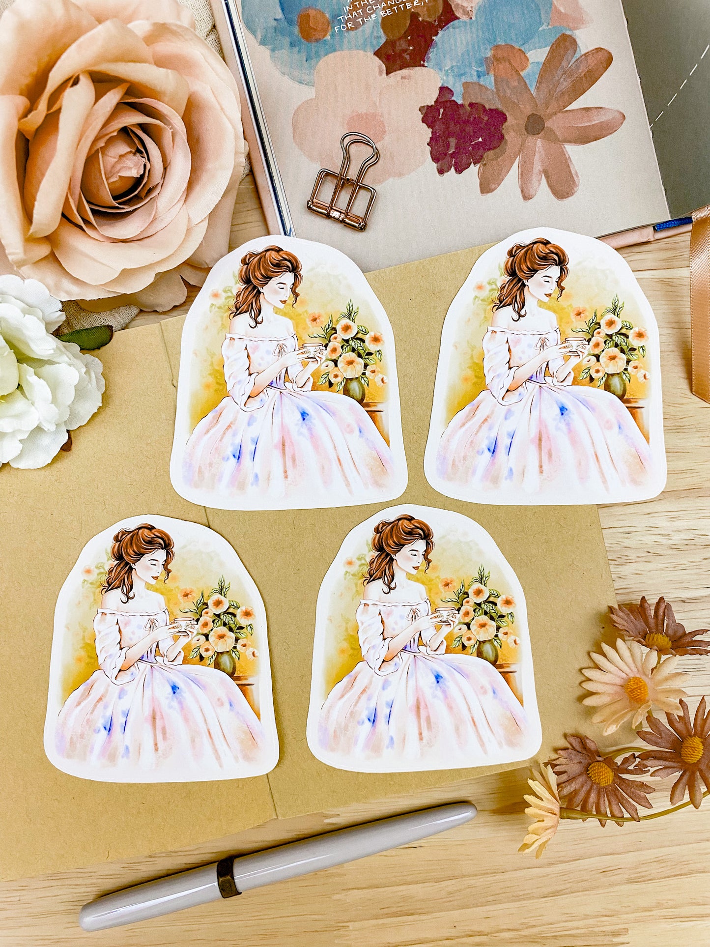 Tea By The Flowers - Individual Vinyl Sticker