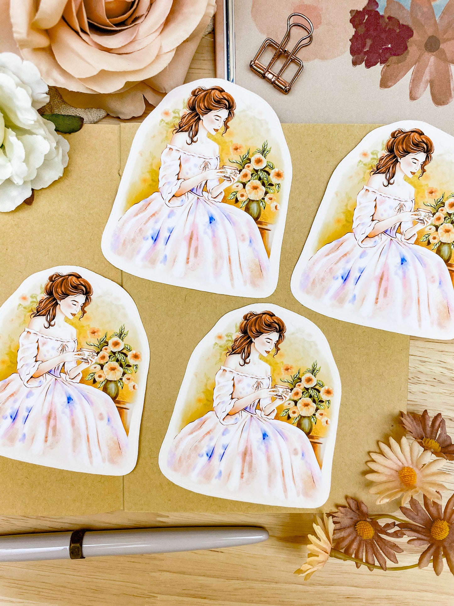 Tea By The Flowers - Individual Vinyl Sticker