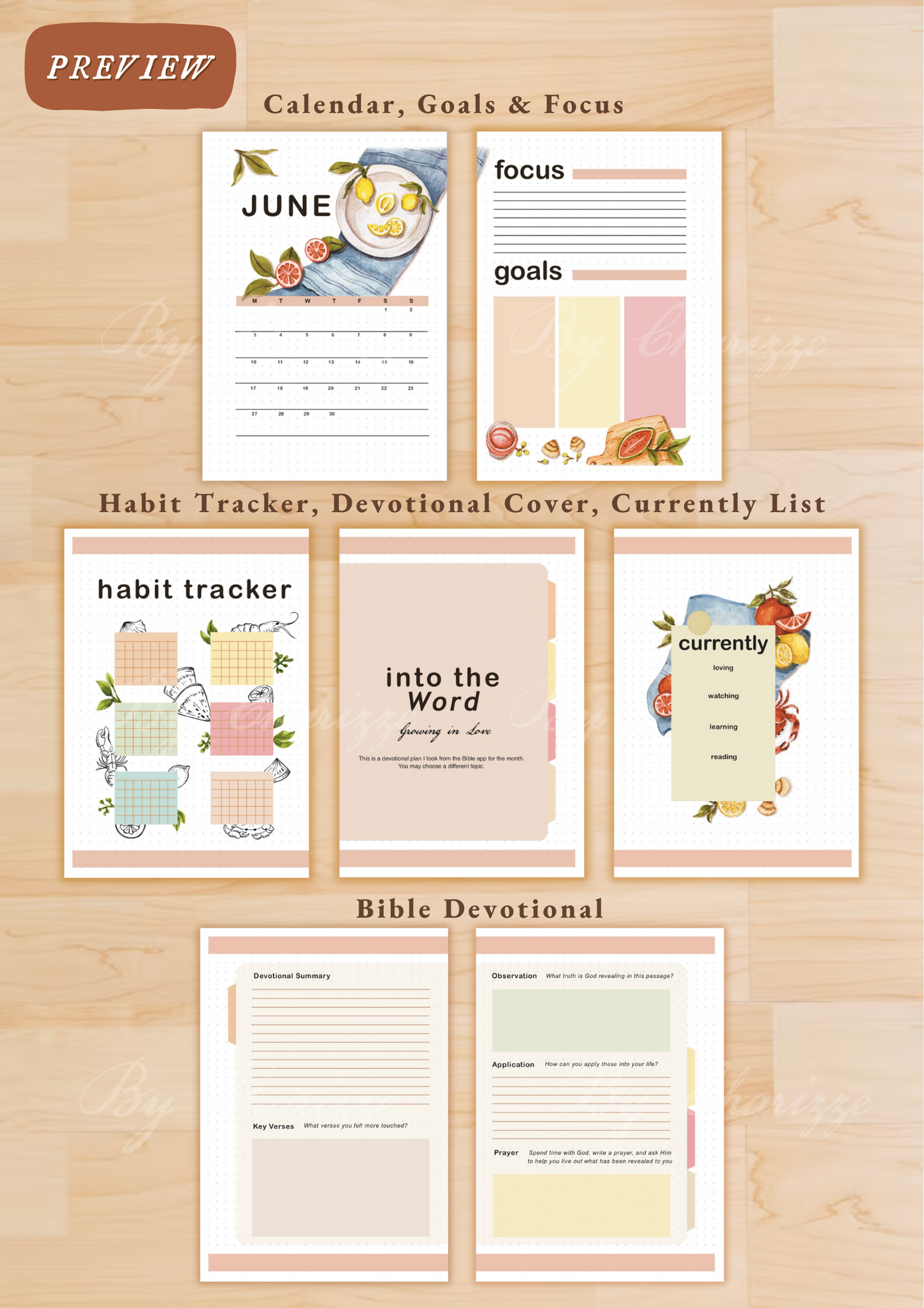 Shellfish & Fruits • Printable / Downloadable Bullet Journal Setup