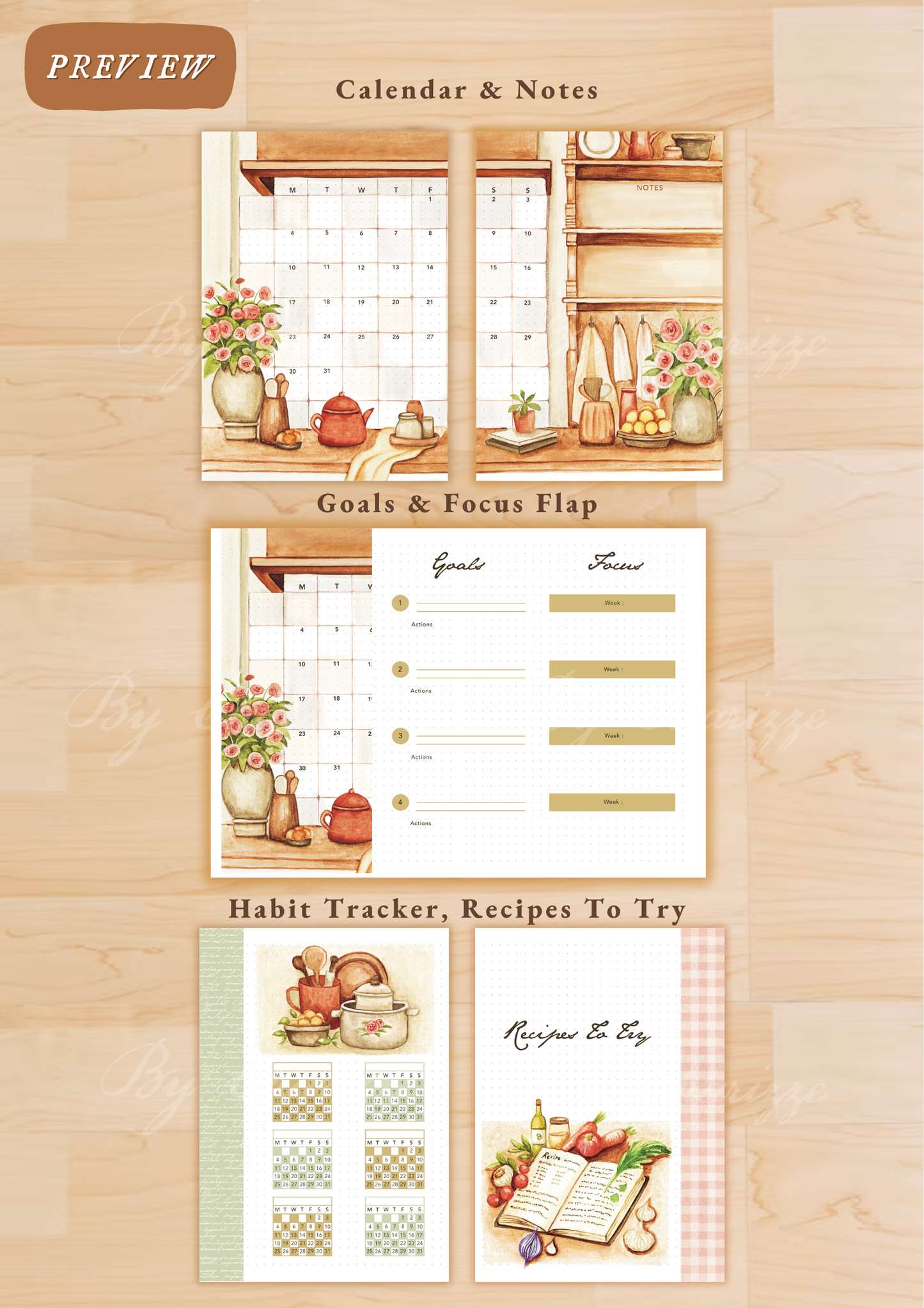 Vintage Kitchen • Printable / Downloadable Bullet Journal Setup