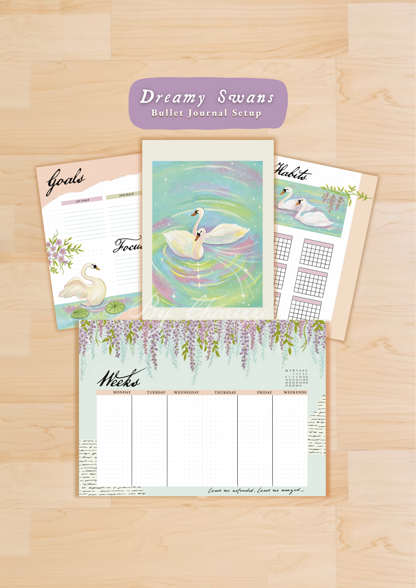 Dreamy Swans • Printable / Downloadable Bullet Journal Setup