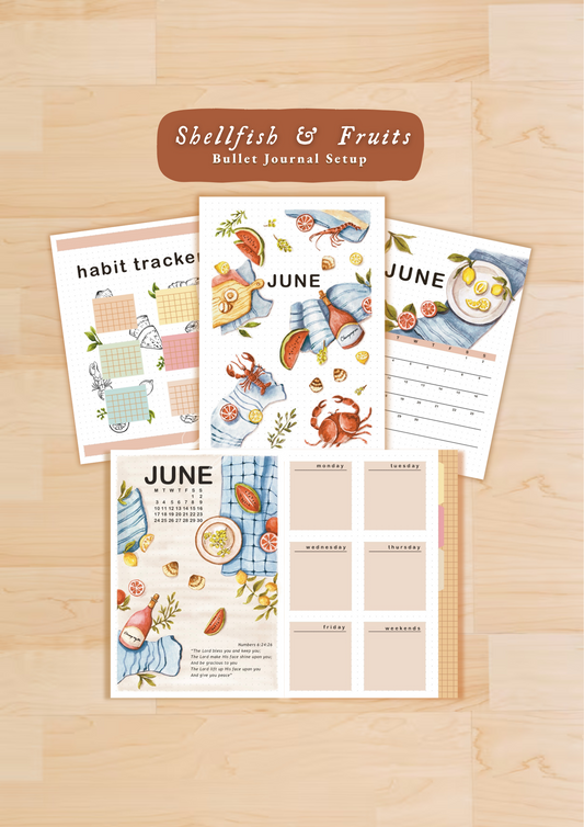 Shellfish & Fruits • Printable / Downloadable Bullet Journal Setup