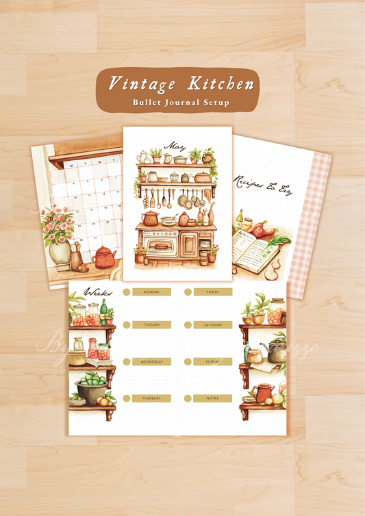 Vintage Kitchen • Printable / Downloadable Bullet Journal Setup
