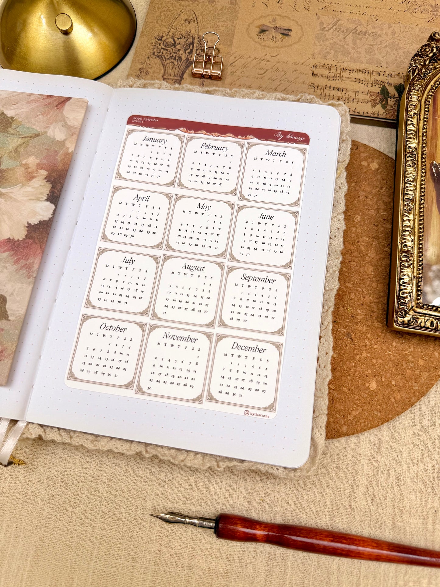 2026 Calendar Sticker Sheet - Monday Start