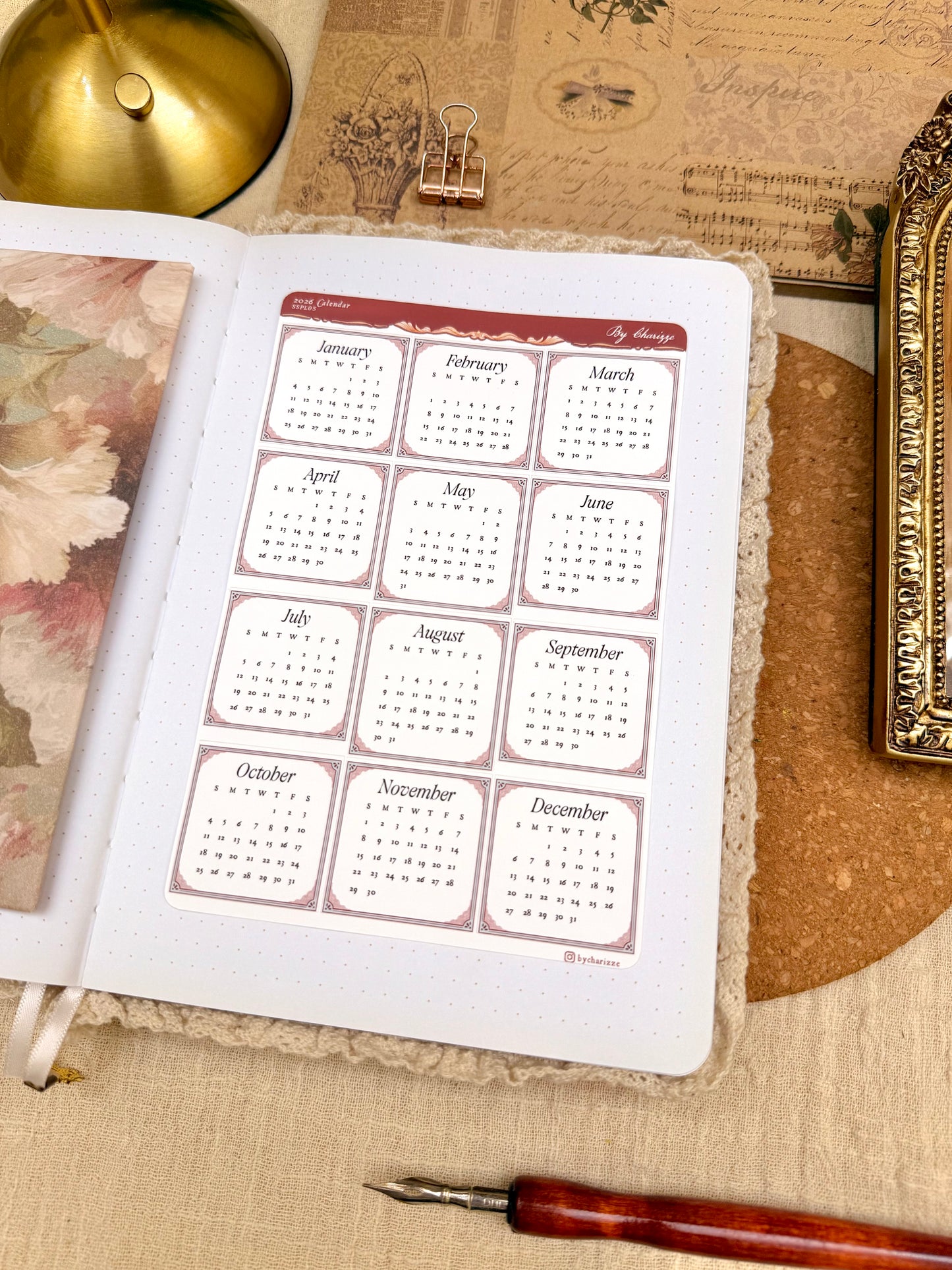 2026 Calendar Sticker Sheet - Sunday Start