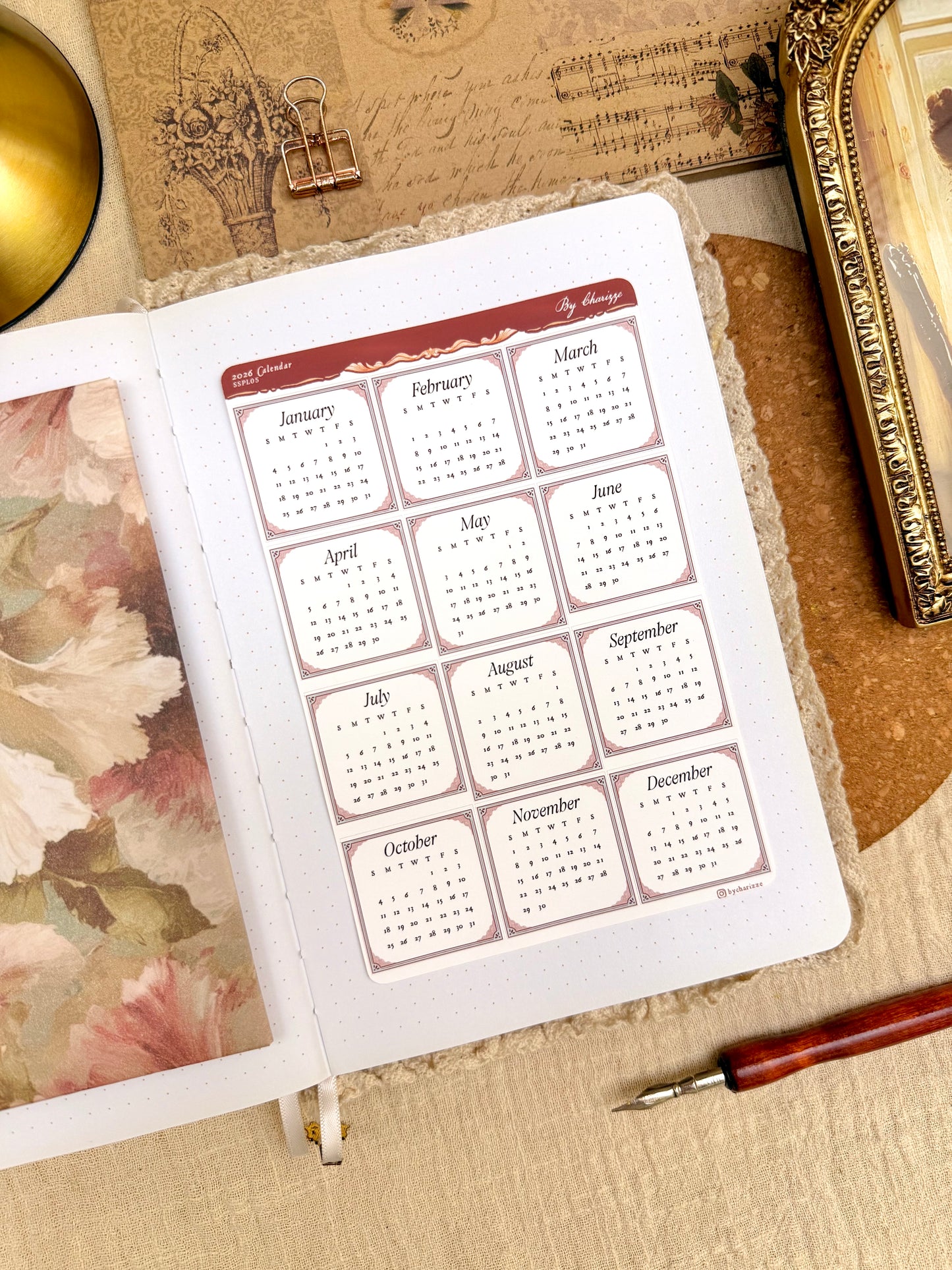 2026 Calendar Sticker Sheet - Sunday Start